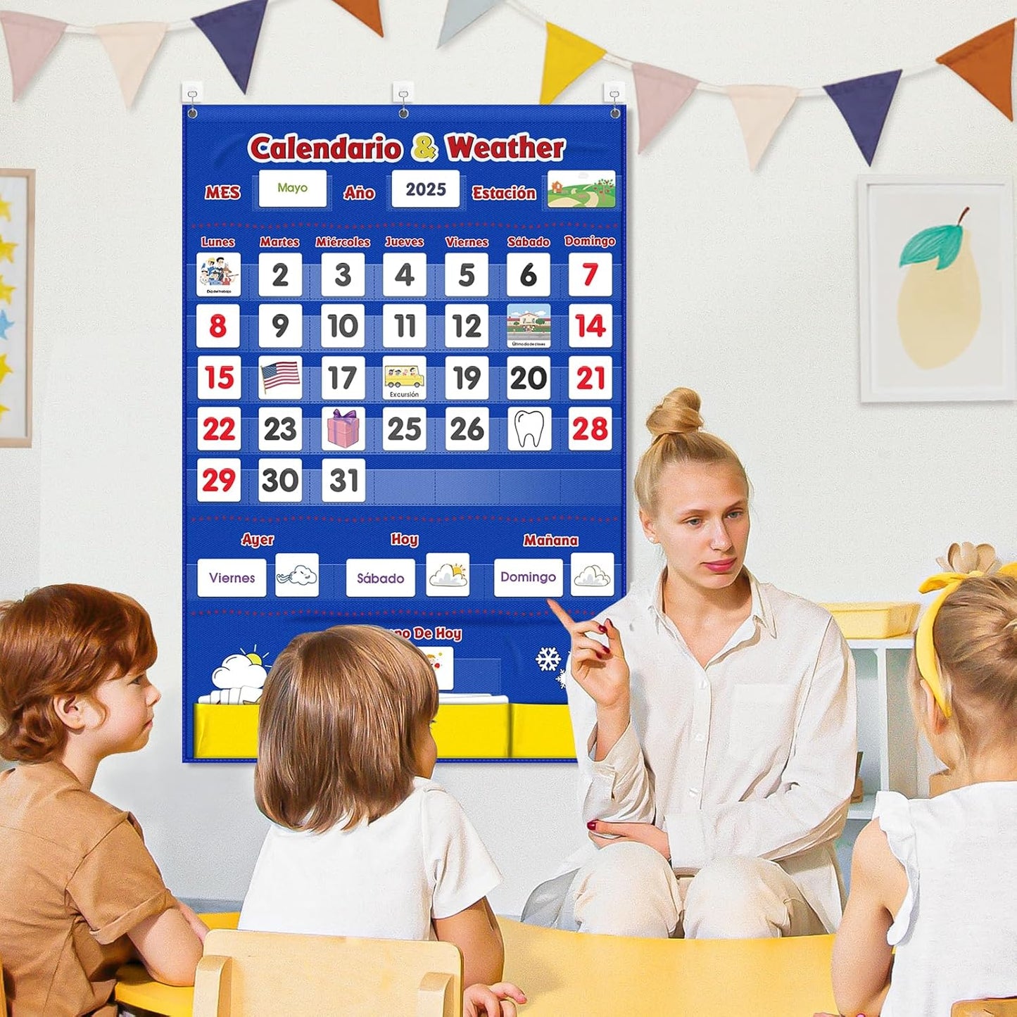 Godery Calendar and Weather Pocket Chart, Classroom Organized Chart, 149 Pieces