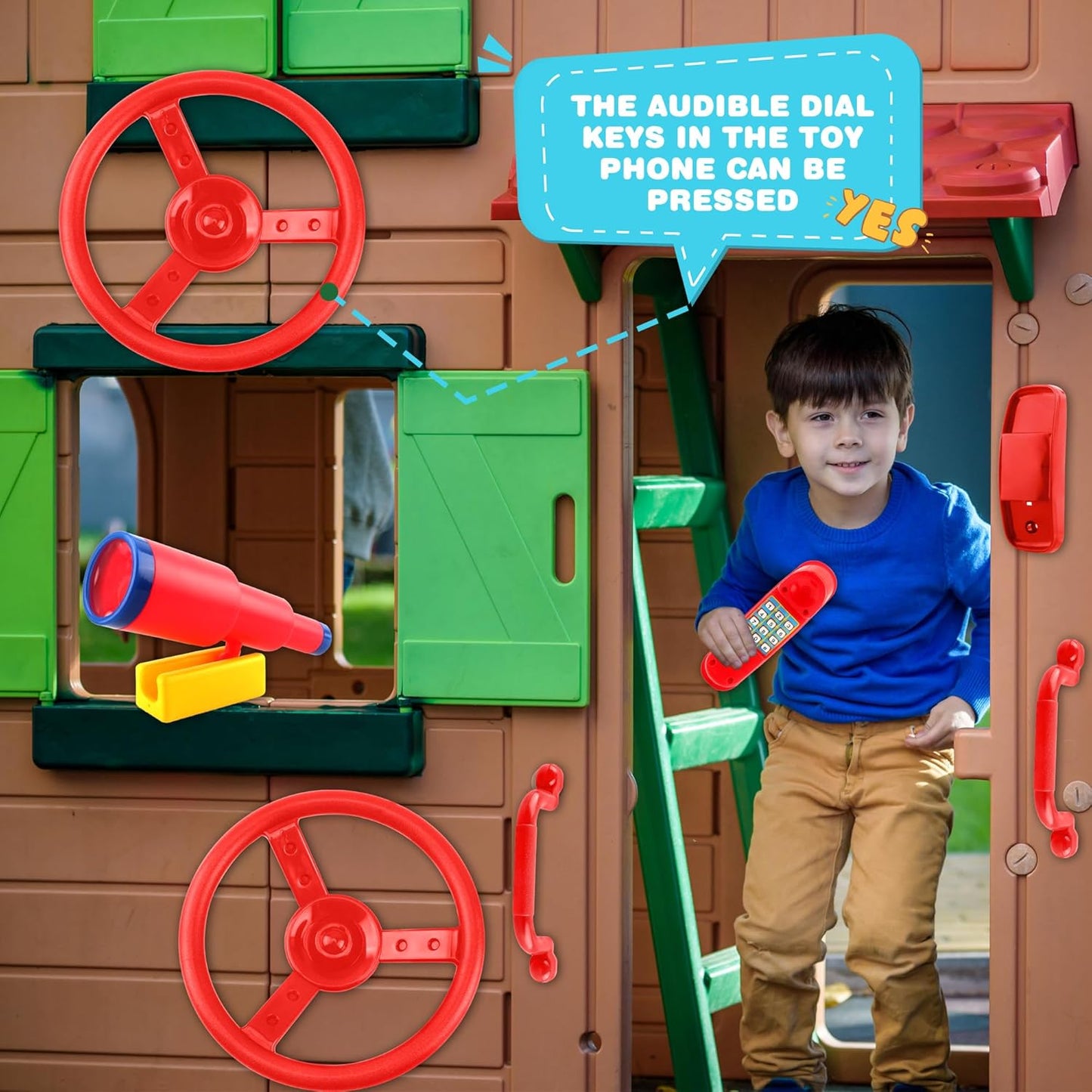 5 Pack Kids Playground Accessories Set Swingset Steering Wheel Plastic Telescope Safety Handles Telephone Toy for Outdoor Playhouse Playset (Color Set 4)