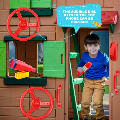 5 Pack Kids Playground Accessories Set Swingset Steering Wheel Plastic Telescope Safety Handles Telephone Toy for Outdoor Playhouse Playset (Color Set 4)