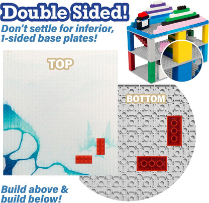 Arctic Terrain Baseplates for Building Bricks - Set of 2 Large 10"x10" Building Plates - Dual Connectivity, Build on Both Sides - Compatible, Tight Fit w Major Brands - STEM Toy & Kids Bday Gift