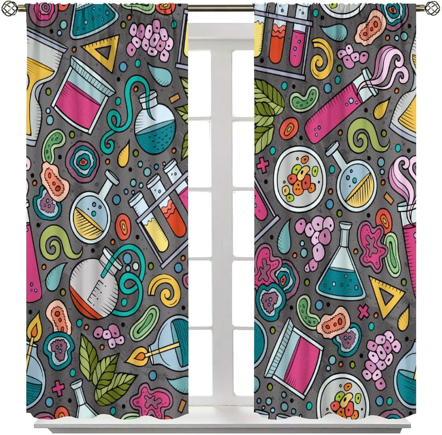 Science Physics Window Curtains, Abstract Math Chemistry Curtain Scientist Graffiti Print Window Treatments for Kids Teens Bedroom Living Room Kitchen Set 2 Panels,42x63 Inches