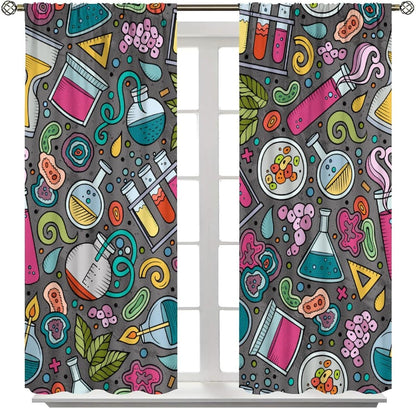 Science Physics Window Curtains, Abstract Math Chemistry Curtain Scientist Graffiti Print Window Treatments for Kids Teens Bedroom Living Room Kitchen Set 2 Panels,42x63 Inches