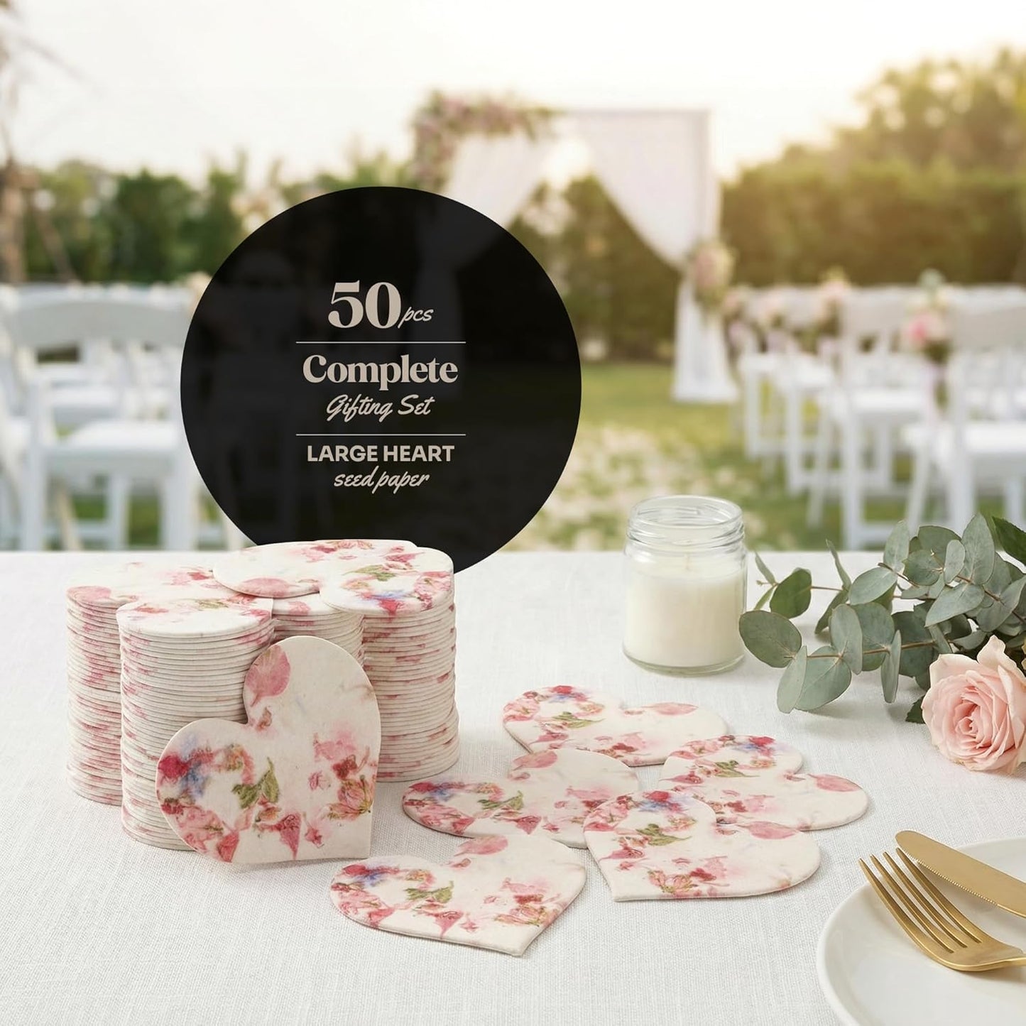 Heart Seed Paper – 50pcs Large Pink Plantable Wildflower, Writable & Plantable Gift for Moms, Plant Lover, & Teachers, Ideal for Weddings, Baby Shower, Memorial, & Celebrations