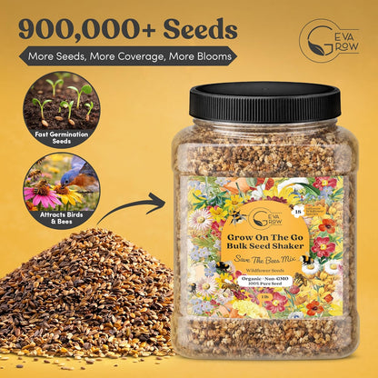 Mini Wildflower Seed Shaker - Save The Bees Seed Mix, by GevaGrow | 80,000+ Seeds | Pollinator & Bee Attracting Flower Seeds Bulk for Planting in Pots & Outdoor Gardens | 2 Ounce