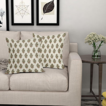 Sage Green Blue Floral Block Print Pillow Covers 18x18 Set of 2 Spring Flower Pattern Decorative Throw Pillowcases Outdoor Rustic Farmhouse Square Cushion Cases Decor for Home Couch Sofa Bed