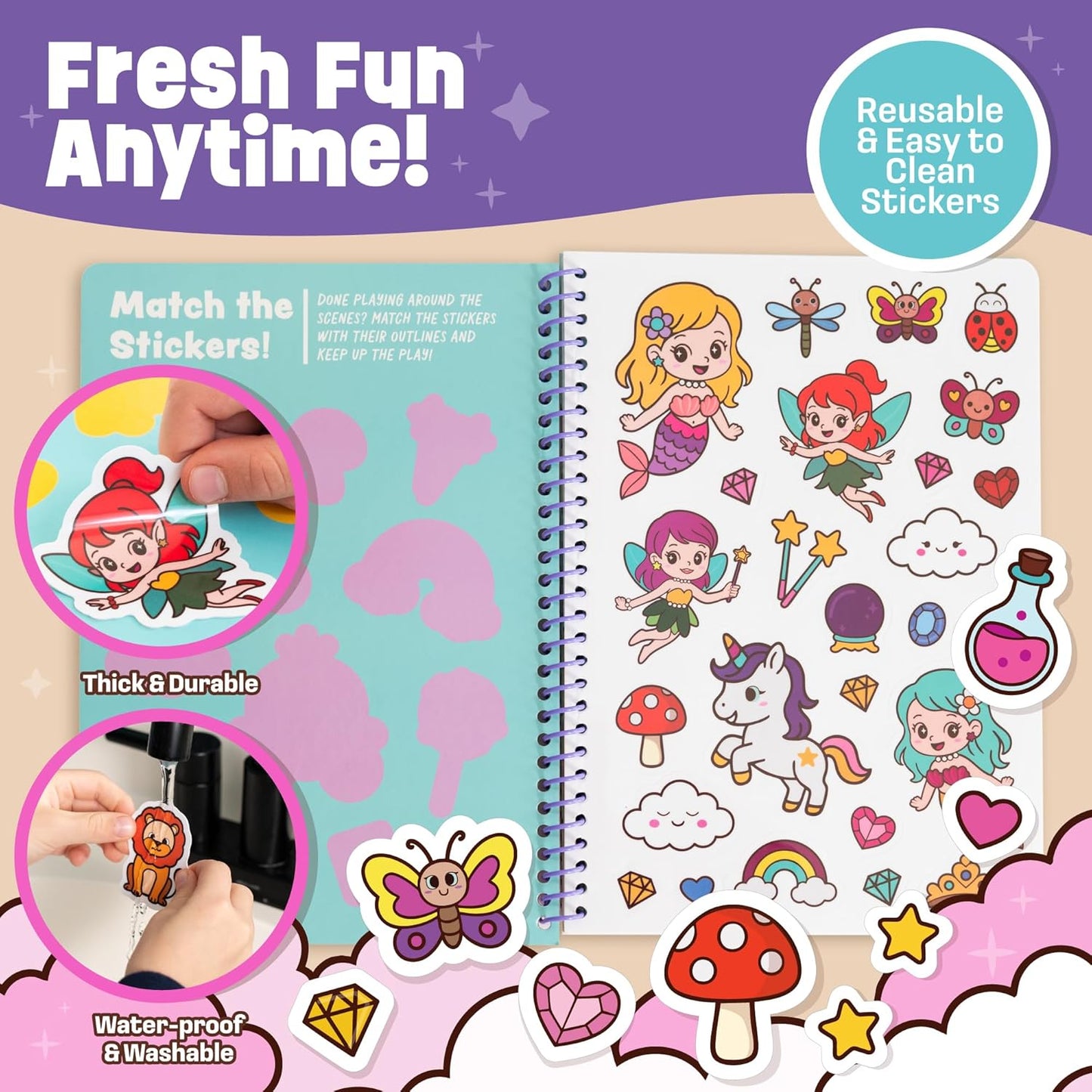 Reusable Jelly Sticker Book - Farm, 7 Scenes - 50 Thick Washable Stickers for Toddlers & Kids: Animals Stickers for Kids, Gift for Ages 3-5 Years Old - Toddler Travel Toys 2-4, Road Trip Activities