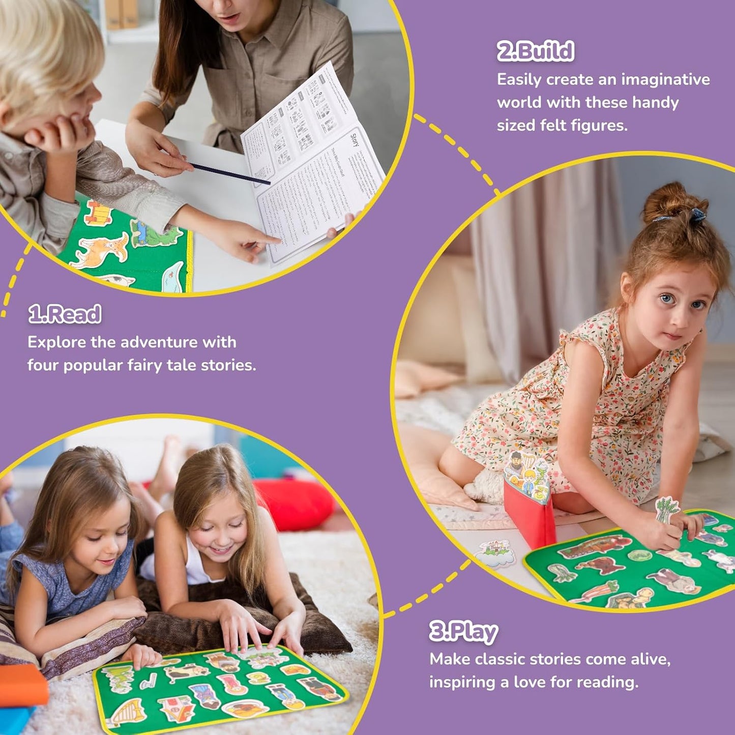CHEFAN Felt/Flannel Board Story Set of 4, PRECUT Felt Pieces for Preschool Toddlers Circle Time,We are Going On A Bear Hunt, Mary Had A Little Lamb, Little Bo-Peep, Little Boy Blue