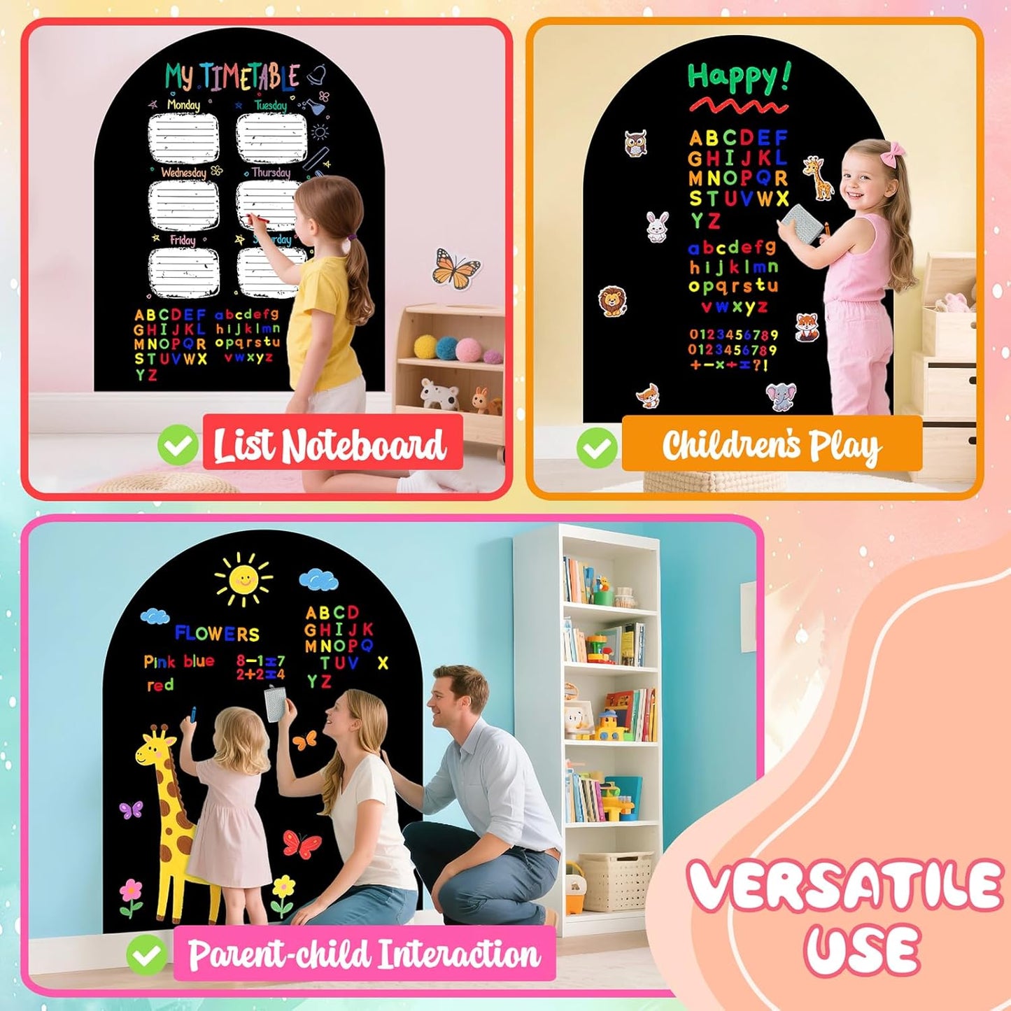 8 PCS Magnetic Wall Decals for Kids Magnetic Chalkboard Peel and Stick Magnet Sheets Board Sticker Tangram Puzzle Self Adhesive Contact Paper Dry Erase Blackboard for Playroom Homeschool 15.7"x10.4"