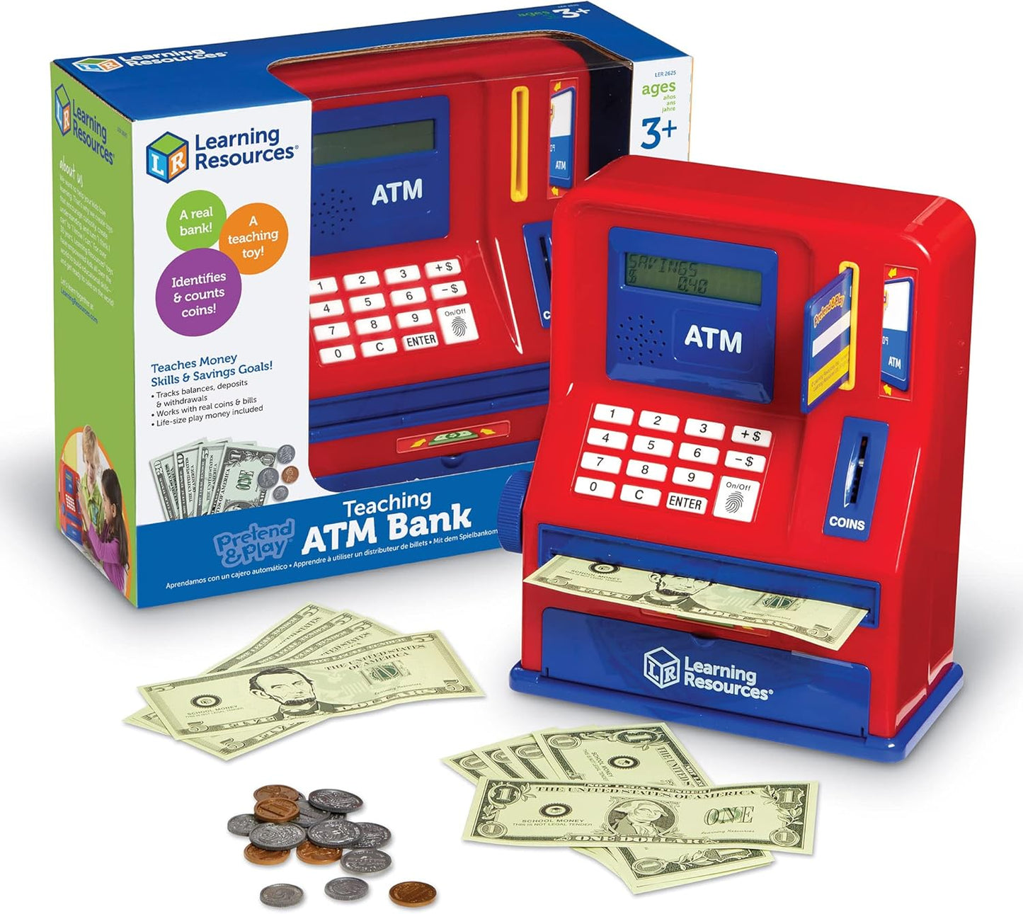 Learning Resources Teaching ATM Bank - 32 Pieces, Ages 3+ Toddler Learning Toys, Cash Register for Kids, Play Money for Kids