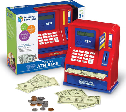 Learning Resources Teaching ATM Bank - 32 Pieces, Ages 3+ Toddler Learning Toys, Cash Register for Kids, Play Money for Kids
