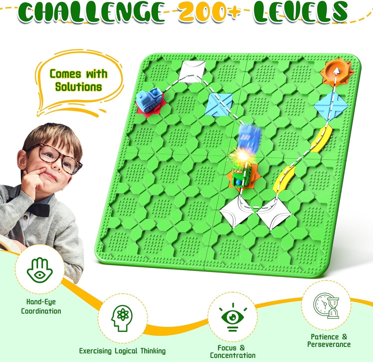 STEM Logic Road Builder Toys: Board Games Toys for 5 Year Old Kids, Montessori Brain Teaser Puzzles Educational Learning Activities Toy for Kid Ages 3 4 6-8 12 Boys Girls Gifts (Orange 32PCS)