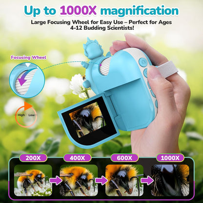 Digital Microscope for Kids Handheld Miniscope - 4K 2.0" Screen Rechargeable 1000X Mini Pocket Portable Magnifying Glass Edu Learning Science Toy Gift with Slides Kit 4-12 Children Students (Violet)