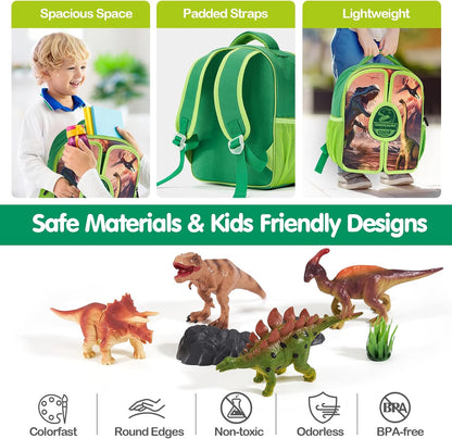 COCO&Friends Dinosaur Toys for Kids 3-5 - Portable Dinosaur Backpack Play Set with Foldable 3D Mat, Pretend Play Toy for 4 Year Old Boy Birthday Gift - Travel Outdoor Beach Toys for Kids Ages 4-8