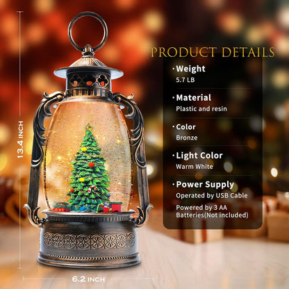 Large Christmas Snow Globes, 13.8" Cardinal Musical Snow Globe 8 Songs 6H Timer Music Box Dual Power Snowglobes for Kids Adults Red Truck Christmas Lantern Lighted Christmas Decor Indoor Gifts