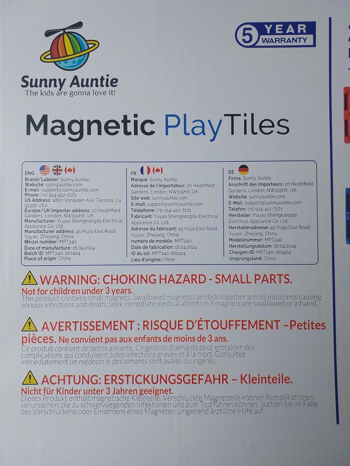 SUNNY AUNTIE Magnetic Tiles 125 PCS XL Set with Storage Bag – Magnetic Building Tiles for Kids Ages 3-8, STEM Magnet Construction Toy for Boys & Girls