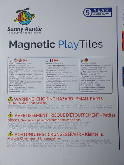 SUNNY AUNTIE Magnetic Tiles 125 PCS XL Set with Storage Bag – Magnetic Building Tiles for Kids Ages 3-8, STEM Magnet Construction Toy for Boys & Girls