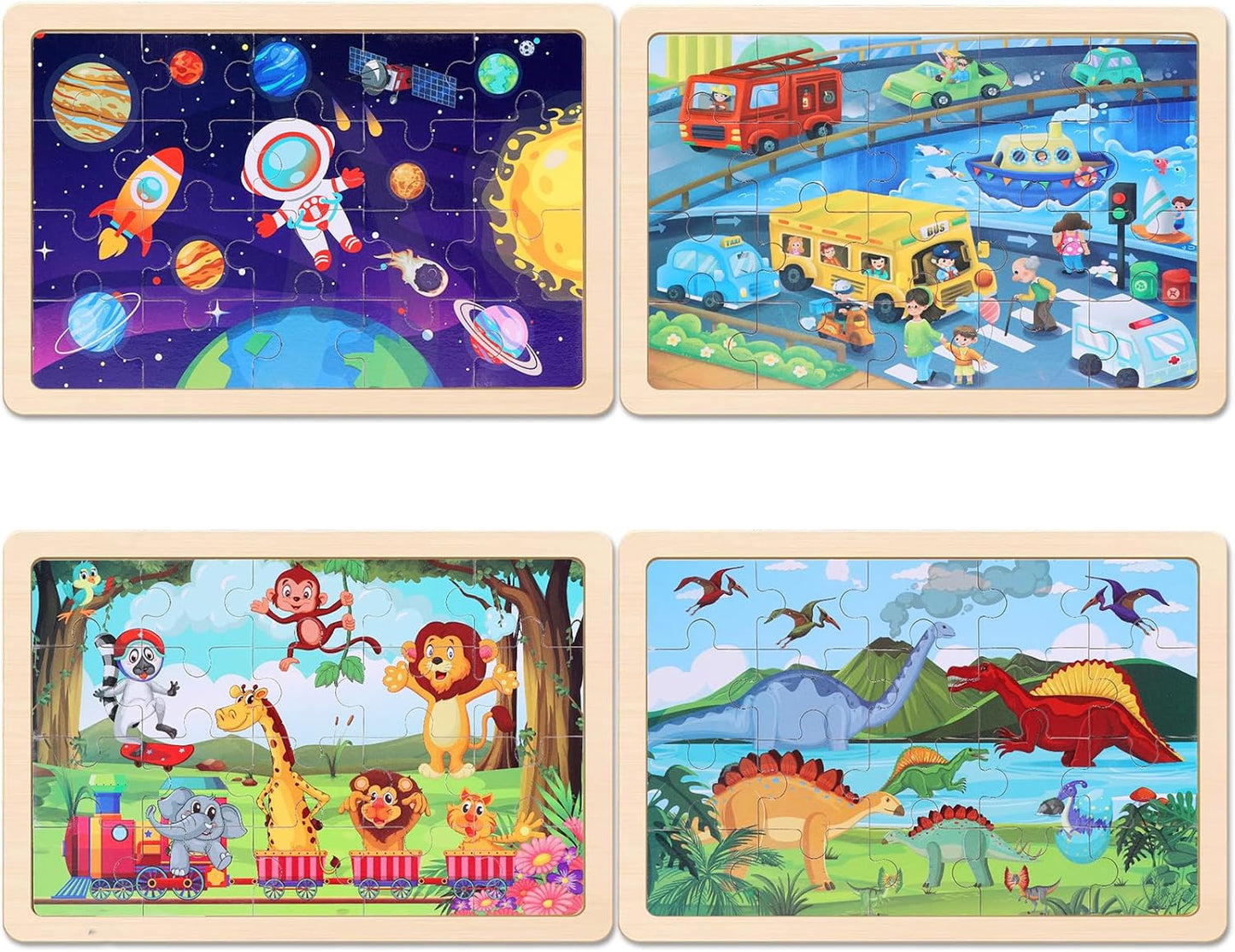 Wooden Puzzles Toys for Kids Ages 3-5, Set of 4 Packs with 20-Piece Farm, Animals Theme Wood Jigsaw Puzzles, Preschool Educational Brain Teaser Toys for Boys and Girls 3-6 Years Old.