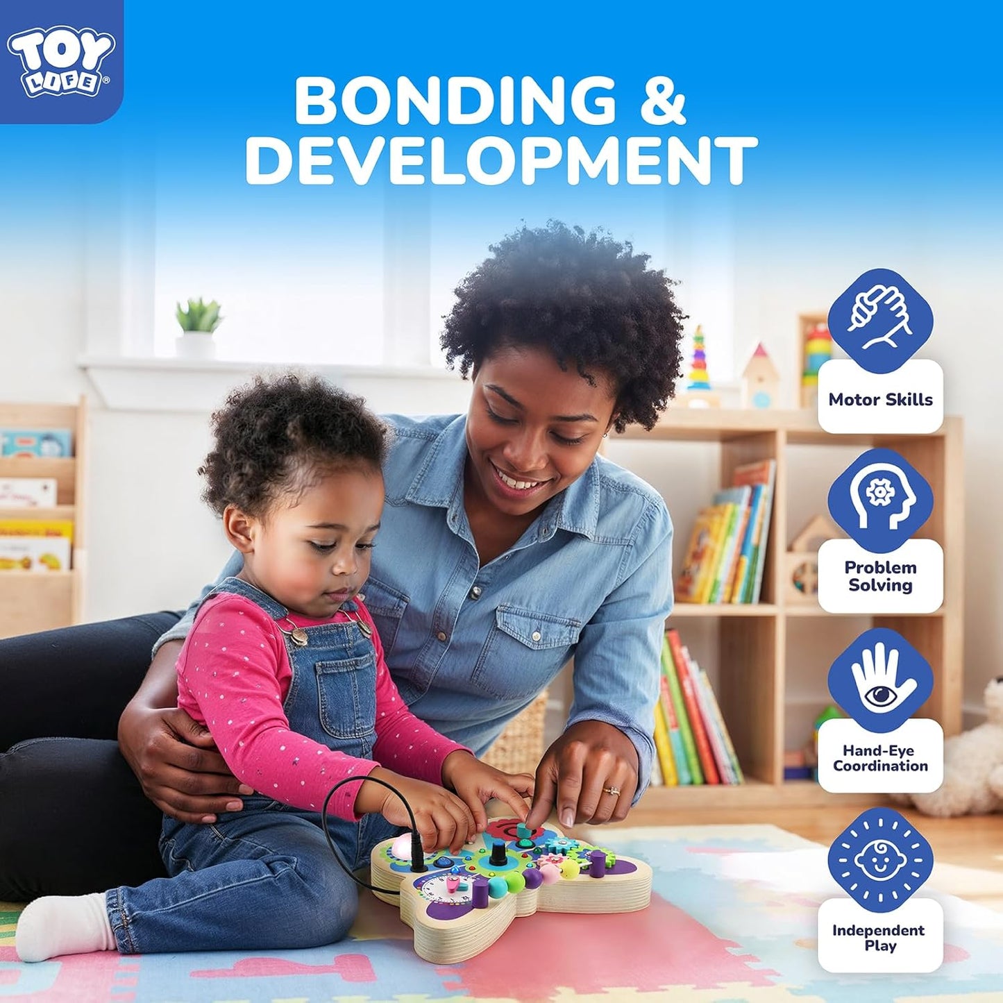 TOY Life Toddler Montessori Busy Board, Wooden Butterfly Sensory Board Toys with LED Light Up Switchs, Baby Busy Fidget Boards Travel Toys, Easter Birthday Gifts for 1+ Year Old Kids Girls Boys
