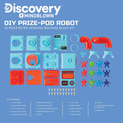 Discovery DIY Prize-Pod Robot Kit, 52-Piece Vending Machine Building Set, 12 Transforming Capsules, Educational Science Experiment, Engineering STEM Project, Robotics Toy Gift Kids Age 8+