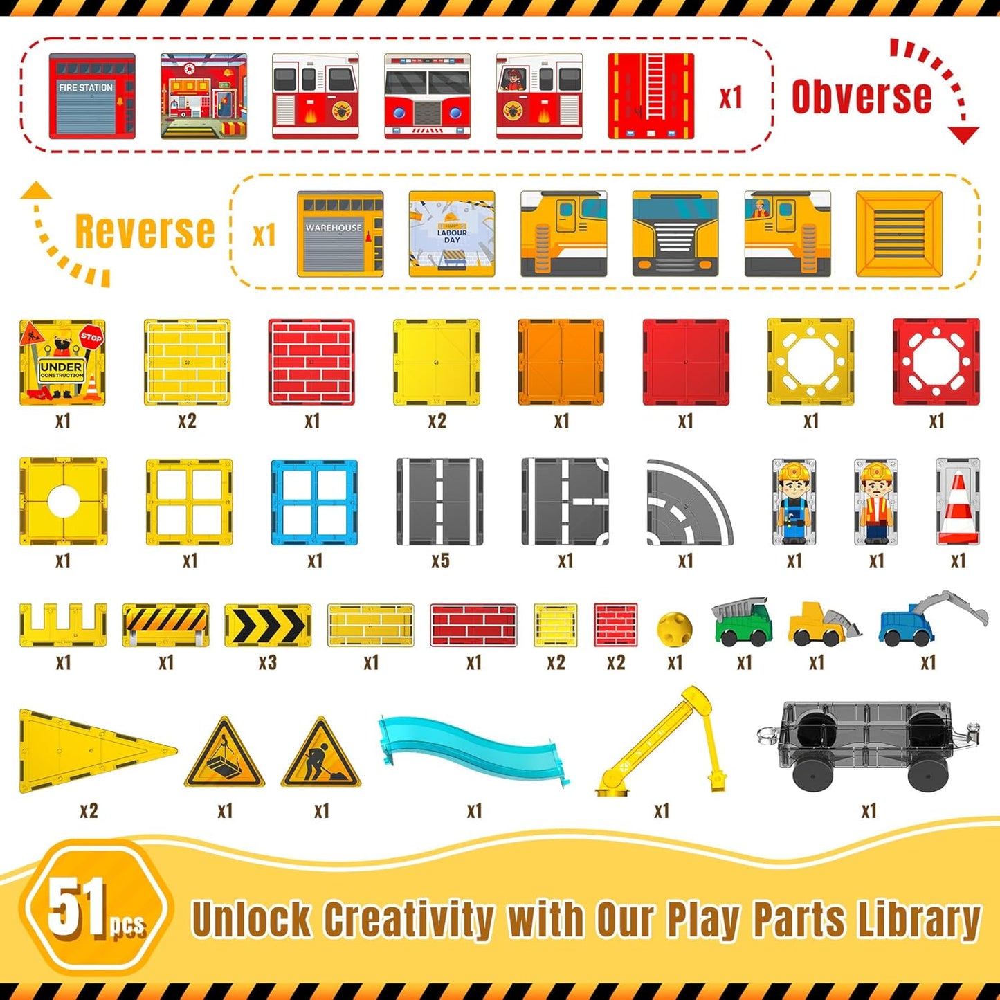 SKTMYY Magnetic Tiles Construction Toys with Road & Crane & Marble Run, Double-Sided Fire Station & Building Magnet Tiles for Kids Ages 4-8, STEM Magnetic Blocks Gifts for 3 4 5 6 7 8 Year Old Boys
