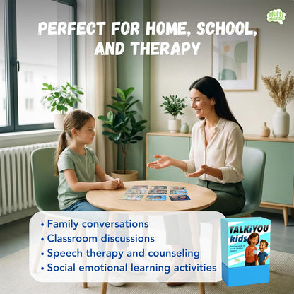 Talkiyou Kids Conversation Cards – 60 Picture Prompts & 240 Open-Ended Questions for Kids Ages 5-12 – Spark Imagination, Emotions & Meaningful Talks – Screen-Free Family Game