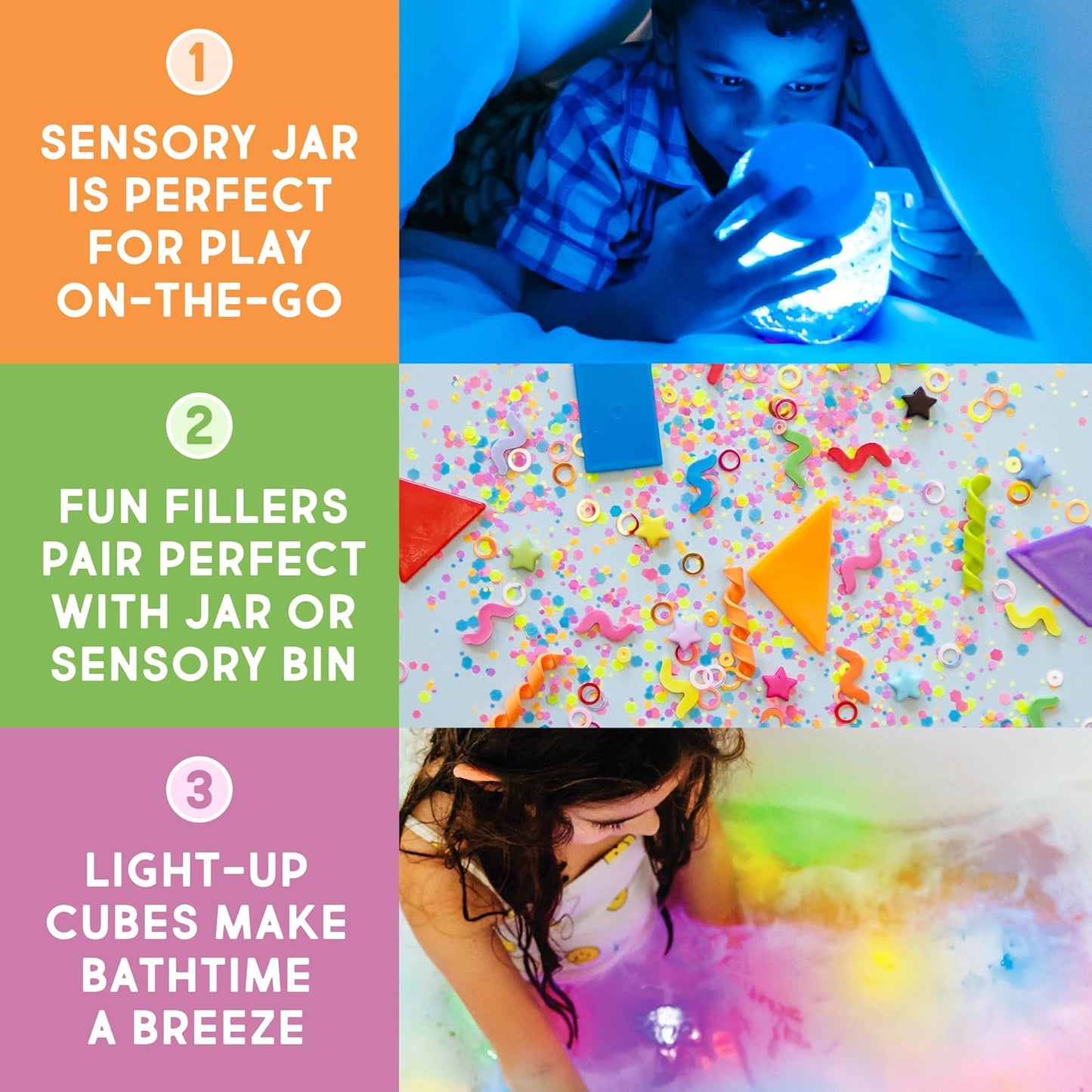 Glo Pals Play Pack Bundle with Sensory Play Jar, Water-Activated Light-Up Cubes, and Fun Fillers - Sensory Toys for Toddlers - Sensory Toy Kit with Light Up Cubes for Bathtub - Abby Cadabby