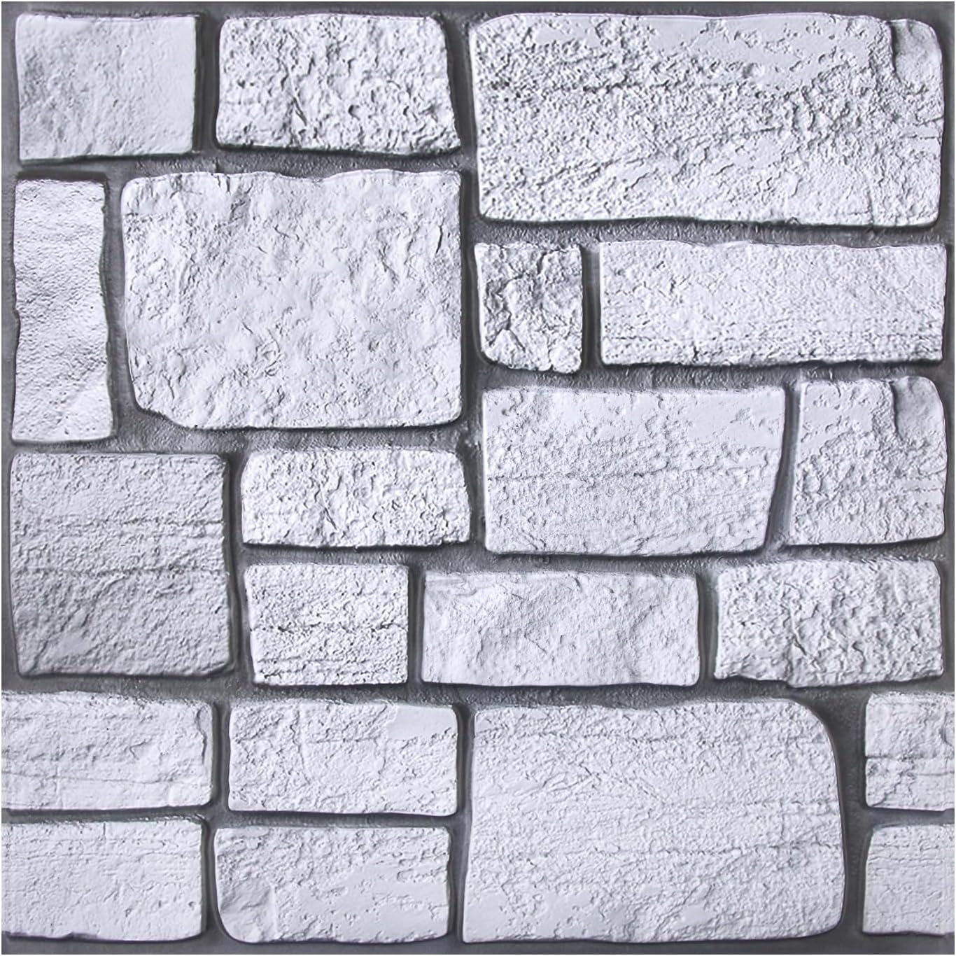 COMSTICKC 3D Faux Gray Stone Wall Sticker Peel and Stick Wall Panels,10 Pcs of 12"X12",Ultra-Light Thin PVC Decorative Tiles Rocks Stone Backsplash Interior Decor,Paintable