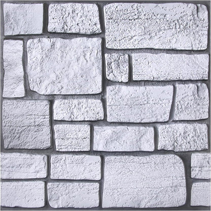 COMSTICKC 3D Faux Gray Stone Wall Sticker Peel and Stick Wall Panels,10 Pcs of 12"X12",Ultra-Light Thin PVC Decorative Tiles Rocks Stone Backsplash Interior Decor,Paintable