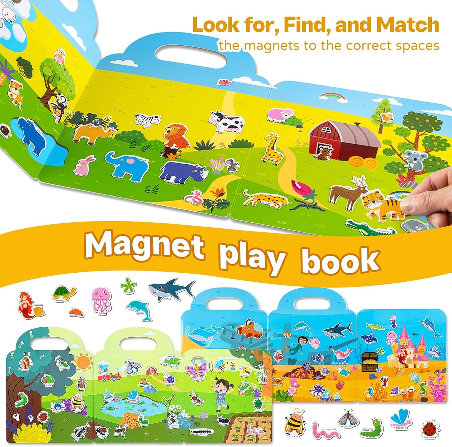 Magnetic Playset Portable Playboard, Cute Farmhouse Animal Reusable Magnets Sticker Books for Toddlers 3-5 Years, 34 PCS Refrigerator Magnets for Kids Girls Boys Perfect Preschool Learning Travel Toy