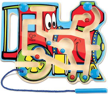 Hape Wooden Magnetic Maze Puzzle Choo Choo Tracks| Learning and Development Puzzle with Magnetic Wand for Toddlers