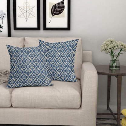 Blue Green Floral Block Print Pillow Covers 12X20 Set of 2, Flower Pattern Spring Summer Print Decorative Throw Pillow Covers Outdoor Farmhouse Seasonal Cushion Case Couch Sofa Bed Decor