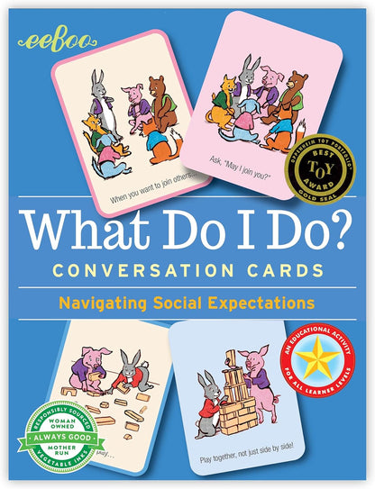eeBoo: What Do I Do - 48 Conversation Flashcards, Develops Empathy Through Friendly Illustrations of Social Situations, Develop Social and Emotional Intelligence, for Ages 3 and up