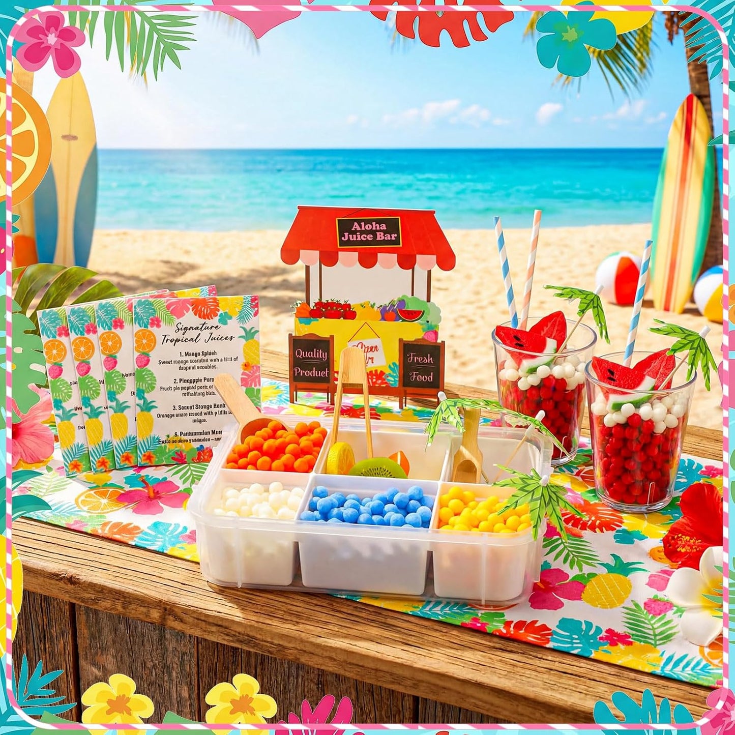Thenshop Summer Aloha Juice Bar Sensory Bin Lemonade Stand Summer Sensory Bin Filler Sandbox Play Sand Kit Juice Stand Education Activities DIY Making Kit for Play Gift Sorting Counting Training