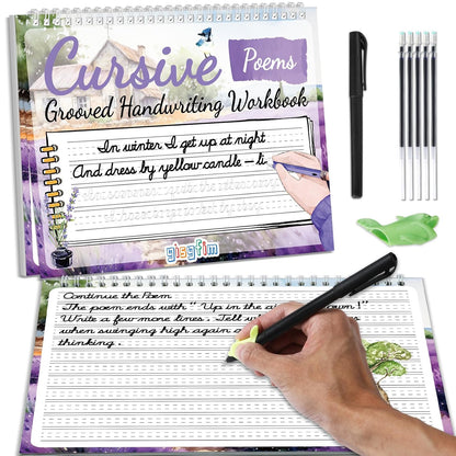 gisgfim Grooved Cursive Handwriting Workbook Magic Reusable Grooved Cursive Handwriting Practice Guided Tracing with Disappearing Ink Pens for Beginners Kids Learning Activities Supplies (Sentence)