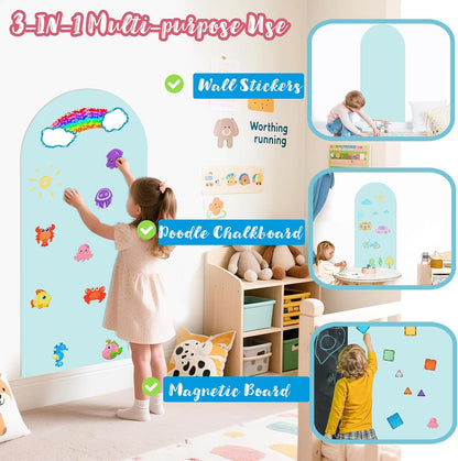 8 PCS Magnetic Wall Decals for Kids Magnetic Chalkboard Peel and Stick Magnet Sheets Board Sticker Tangram Puzzle Self Adhesive Contact Paper Dry Erase Blackboard for Playroom Homeschool 15.7"x10.4"