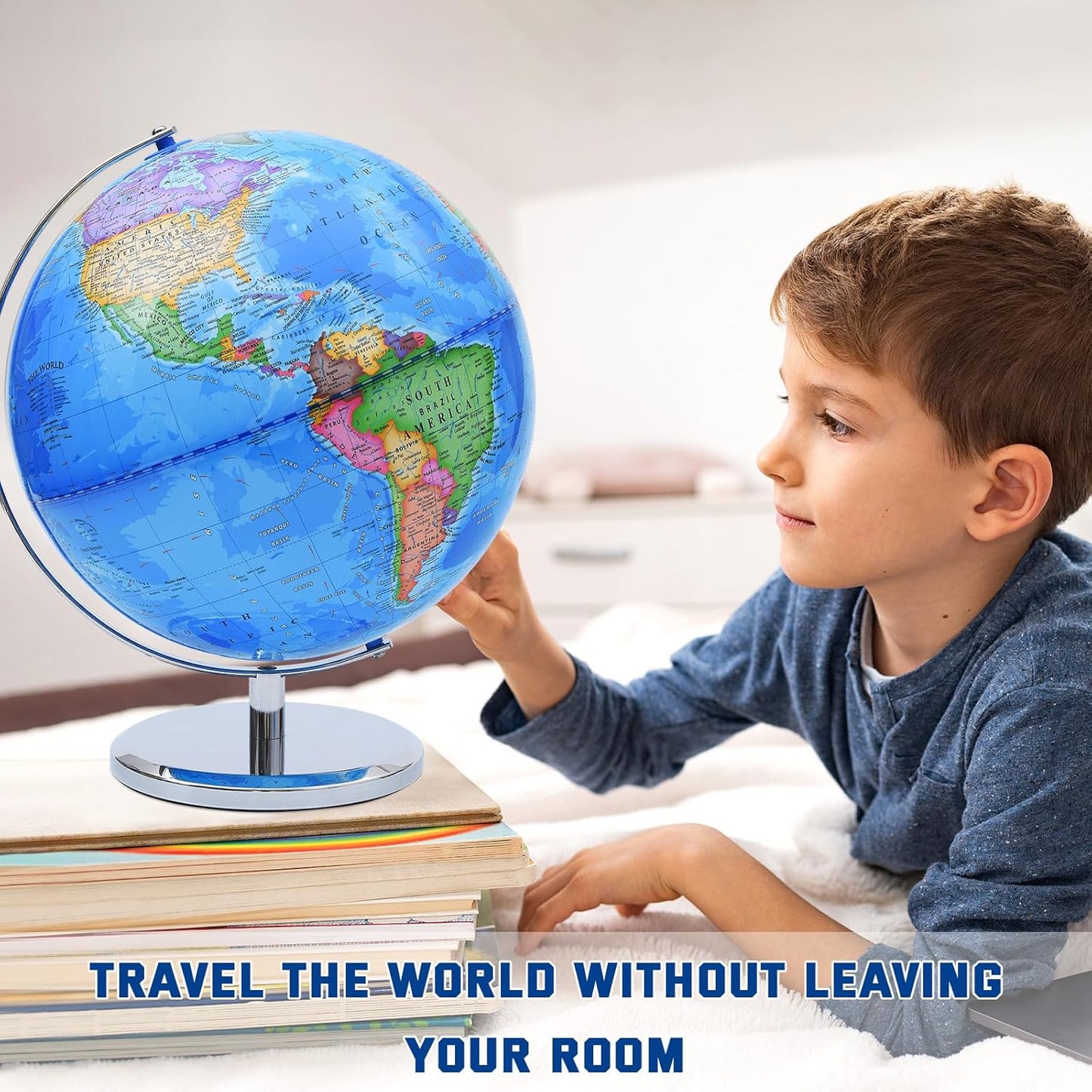 World Globe for Kids Learning - 6 inch Interactive Earth Globe with Stand for Children Students Educational Geography, Spinning World Globes Map Decorative Kids Room Classroom, Desk, Office, Home