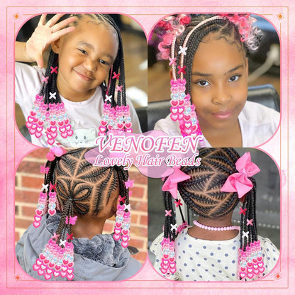 60PCS Purple Braids Beads 3 Styles Dreadlock Bead Accessories Cute Hair Jewelry AB Round Bead Decoration for Kids Girls