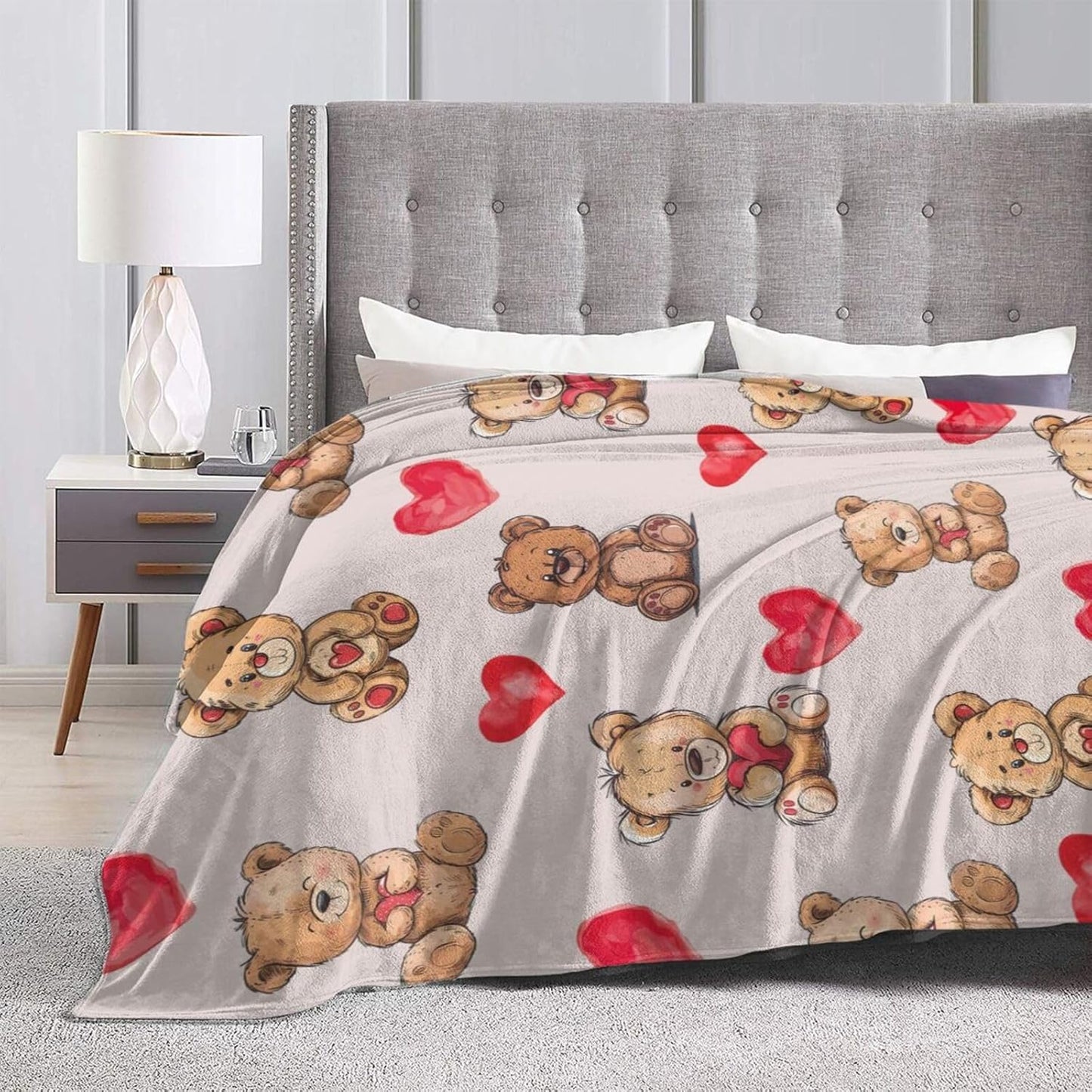 Bear Print Blanket Cute Baby Bear Fleece Throw Blanket Fuzzy Plush Super Soft Cozy Warm Decor Blanket Toddler Nursery Gifts for Boys Girls Kids Adult Men Women 40"x50"