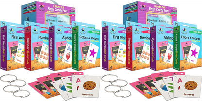 Star Right Flash Cards Set of 4 - Numbers, Alphabets, First Words, Colors & Shapes - Value Pack Flash Cards with Rings for Pre K - K