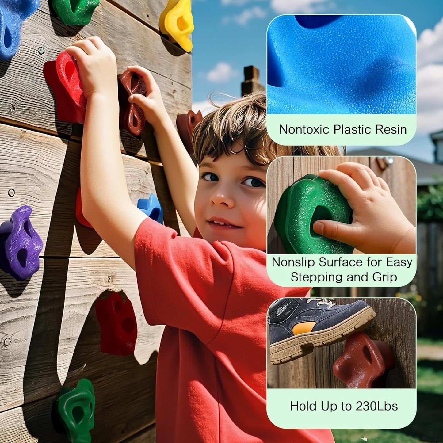TOPNEW 12PCS Climbing Holds for Kids, Rock Wall Climbing Kit with Hardware for Indoor and Outdoor Climbing Wall, Pastel Color