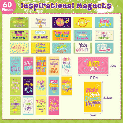 Xuhal 60 Pcs Inspirational Magnets Bulk Rectangle Positive Affirmation Magnets Decals Decorative Inspiring Quotes Fridge Magnetic Stickers for Adults Students Team Motivational Gifts (Classic)