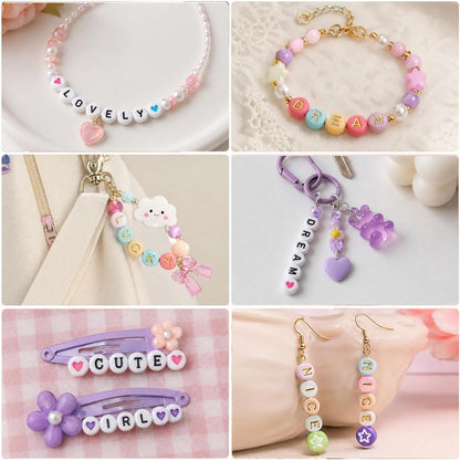 SUTOUG 1000PCS Colourful Letter Beads for Threading, 4 x 7 MM Acrylic Round Alphabet Beads for Jewellery DIY Making Crafts Bracelets Necklaces Ornaments