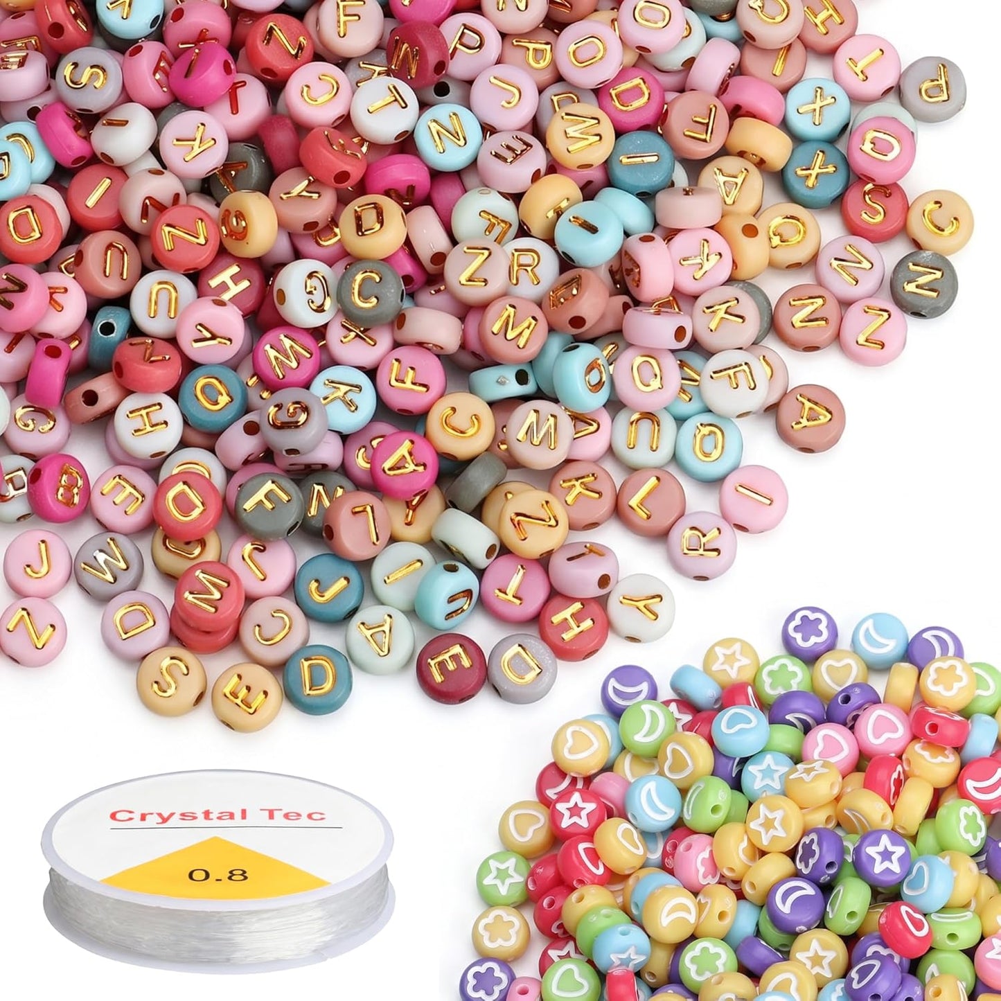 SUTOUG 1000PCS Colourful Letter Beads for Threading, 4 x 7 MM Acrylic Round Alphabet Beads for Jewellery DIY Making Crafts Bracelets Necklaces Ornaments