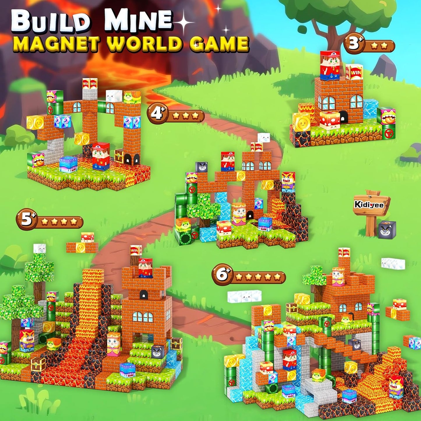 Magnetic Blocks, Build Mine Magnet World Forest Farm Edition, Magnetic Building Blocks for Kids Ages 4-6 6-8 8-12, Sensory STEM Toys for Boys & Girls