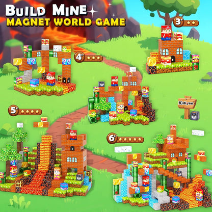 Magnetic Blocks, Build Mine Magnet World Forest Farm Edition, Magnetic Building Blocks for Kids Ages 4-6 6-8 8-12, Sensory STEM Toys for Boys & Girls