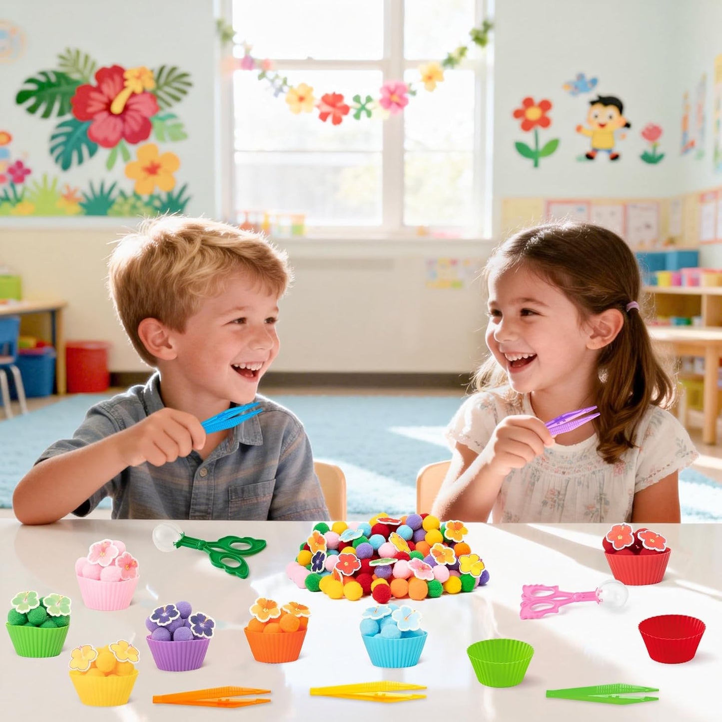 EZdhuawuse Summer Fine Motor Toys - 270Pcs Counting Sorting Sensory Bin Filler Set for Kids Xmas Counting Toy with Felt Xmas Tree Pom Poms Cup Clip for Preschool Education Activities