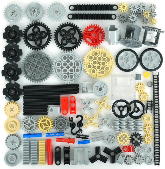 MALEKO Technical Gears-Axles-Pins-Wheel Set, 800+ Piece Technical Parts Compatible with Major Brands, Building Block Accessories Kit-Motor, Wheels, Chain Link Connector, Tires