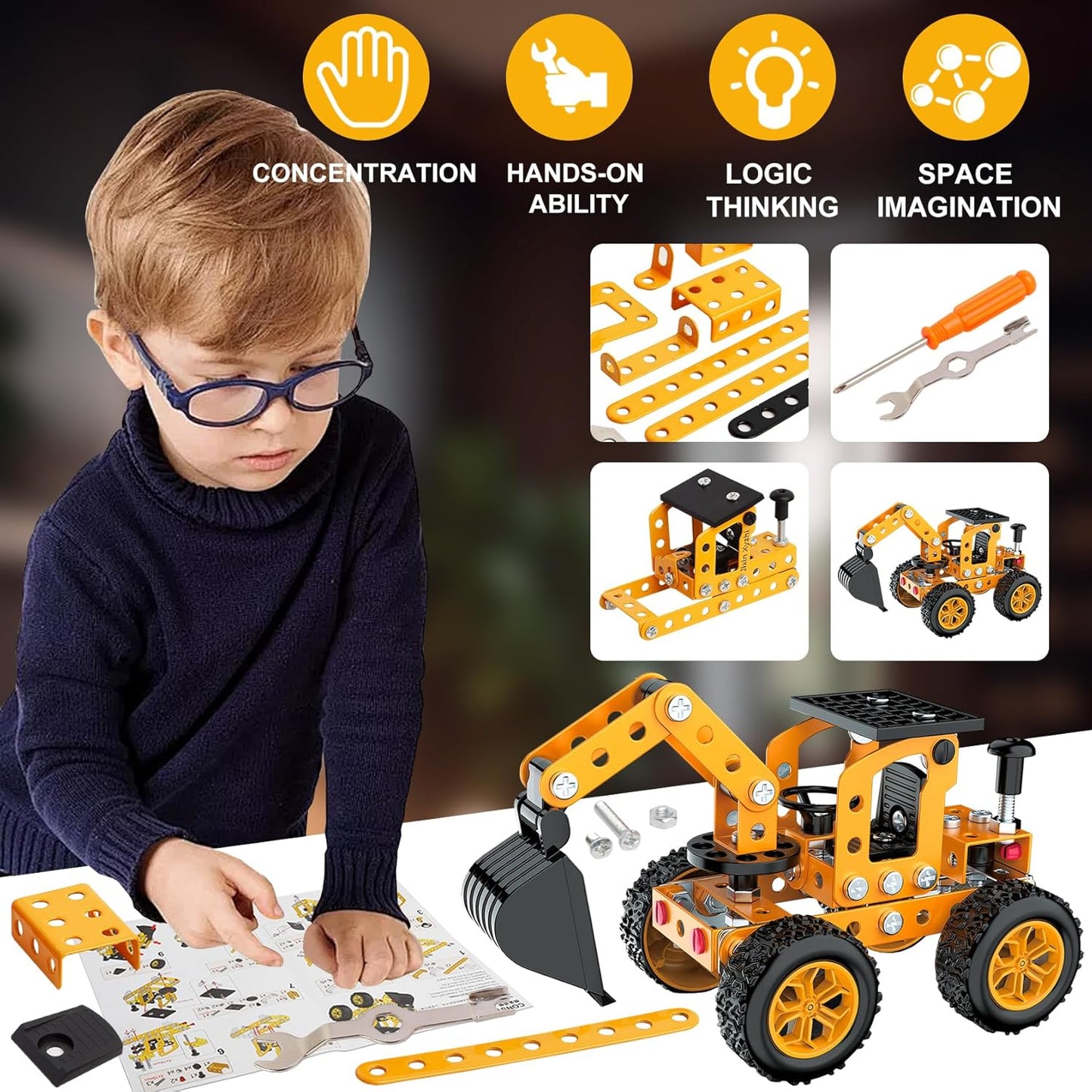 Buildable 3D Metal Engineering Kit 194-Piece STEM Set for Ages 8-16 Develops Logic Skills DIY Project Ideal Gift for Kids (Blue)