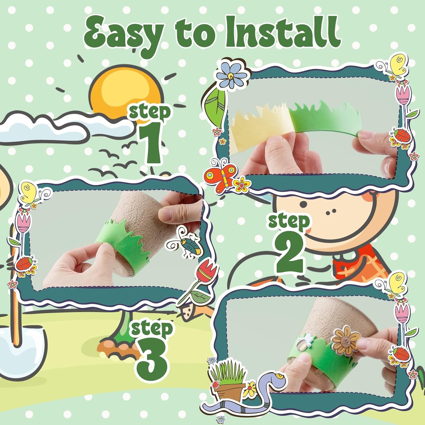 JYNTERPLAY 18 Pack Spring Garden Paper Pot Craft Kit Include 18 Pcs Paper Mache Pots and 108 Pcs Adhesive Foam Stickers Bulk for Kids Flower Planting Growing DIY Painting