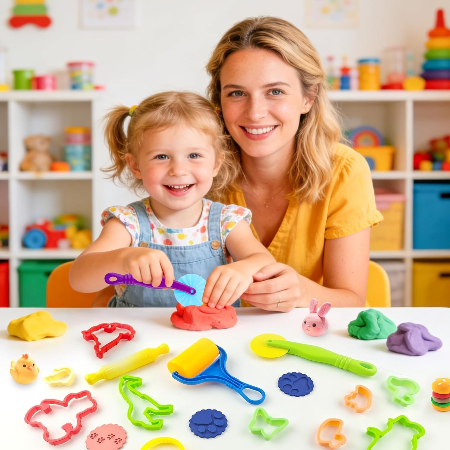 Dough Tools for Kids,9-Piece Kids Clay and Dough Tool Kit– Includes Roller, Rolling Pins, Cutting Tools, Safe Scissors & Plastic Knife for Fun DIY Craft Activities